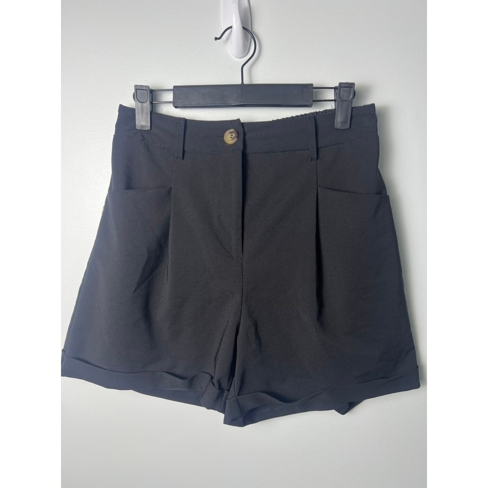 Kate Kasin Pleated Shorts Wm M Black High Waist Pockets Old Money Euro Summer